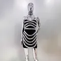 Elegant black bodycon mini dress with sparkling silver rhinestones for club events - S / Top And Bottom / Black (Short Style)