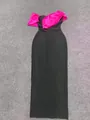 Elegante abito da sera nero aderente con dettaglio volant rosa fucsia sulle spalle - XS / Vestiti / Bicolore Nero e Rosa