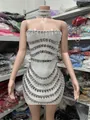 Elegant white strapless mini dress featuring sparkling crystal rhinestones with a matching choker - S / Top And Bottom / White (Short)