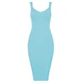 Elegant light blue V-neck sleeveless bandage bodycon dress with fine ribbed texture detail - Sky Blue