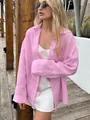 Oversized roze linnen-stijl shirt met lange mouwen voor dames in een ontspannen setting - S / Tops / Roze