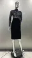 Full view of black long-sleeved midi dress featuring sparkling square rhinestone pattern - XS / Black