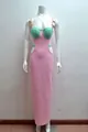 Elegante abito lungo bandage rosa e verde con sexy ritagli sulla vita sottile - XS / Rosa