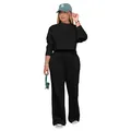 Detailed view of women's black two-piece casual thickened sweatshirt and joggers set - Black