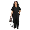 Ensemble deux pièces en lin noir pour femme avec chemise courte et pantalon large - S / Haut et Bas / Noir