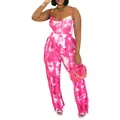 Detailed view of pink tie-dye summer two-piece set with fringe side pants and cami top - S / Top And Bottom / Rose Red