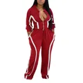 Roter zweiteiliger Sportanzug für Damen mit weißen Streifendetails für den Herbst - S / Oberteil und Unterteil / Rot