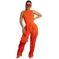 Levendige oranje tweedelige set met trendy broek met franjes en bijpassende top. - Oranje