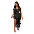 Detailed view of sexy black ruffle hem tube dress with wood ear edge accents - S / Top And Bottom / Black