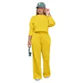 Detailed full view of women's yellow two-piece casual sweatshirt and wide-leg sweatpants set - S / Top And Bottom / Yellow