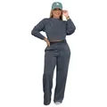 Two-piece women's thick casual sweatsuit set including cropped top and wide pants - S / Top And Bottom / Dark Gray