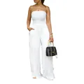 Detailed view of a sexy white strapless sleeveless high waist wide leg jumpsuit - S / Top And Bottom / White