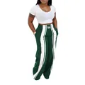 Pantalon large vert tendance pour femme avec rayures blanches latérales et taille haute - S / Bas / Vert