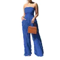 Elegante tuta senza spalline blu reale con vita alta e gamba larga a pieghe alla moda - Blu