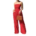 Elegante tuta intera rossa senza spalline a gamba larga per feste estive e vacanze - Rosso