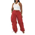 Pantalon large rouge pour femme, taille haute, décontracté avec design plissé - S / Bas / Rouge