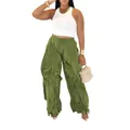 Détail de ce pantalon large pour femme vert olive avec des plis à volants complexes - S / Bas / Vert