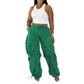 Detailed view of green pleated trousers with drawstring cuffs and wide-leg design - Dark Green