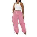 Stylish pink wrinkled wide-leg casual pants for women with comfortable drawstring waist - Pink