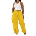 Stylish women's yellow wide-leg casual pants featuring a wrinkled texture and drawstring - Yellow