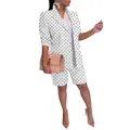 Elegante conjunto de dos piezas para mujer con blazer y pantalones cortos de lunares - Lunares Blancos