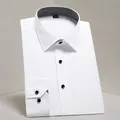 Elegant wit zakelijk vrijetijdsoverhemd met lange mouwen, contrastkraag en zwarte knopen - 38 / Top (AM002) / Geruite Kraag met Zak / Wit