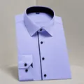 Professioneel lichtpaars herenoverhemd met lange mouwen, strijkvrije stof voor zakelijk gebruik - 38 / Top (15134) / Contrastdetail zonder Zak / Lavendel
