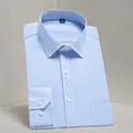 Heren business overhemd met lange mouwen blauw wit gestreept met zak - 38 / Top (AM020) / Met zakken / Blauw Gestreept