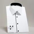 Klassiek wit overhemd met lange mouwen, zwarte contrasterende biezen en knopen voor heren - 38 / Top (AM702) / Biesdetail zonder Zak / Wit