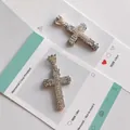Hip-hop iced-out cross pendant with sparkling rhinestones in silver finish - Pendant Only (No Chain) / Silver