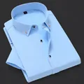 Camisa clásica de manga corta azul claro para hombre, cuello con botones, estilo casual - 38 / Tops / Azul claro