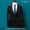 Black single-button men's slim fit suit set with jacket and trousers - 160 / Top And Bottom / Single Buckle / Black