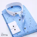 Men's slim fit long sleeve shirt with anchor print, white collar and square buttons. - 38 / Tops / Light Blue Anchor (CY116)