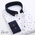 Men's slim fit long sleeve white shirt with anchor print and blue collar - 38 / Tops / White Anchor (CY117)