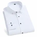 Premium men's long-sleeved white business dress shirt with luxury diamond-cut buttons - 38 / Tops / White