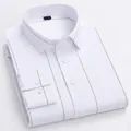 Classic men's white bamboo fiber long-sleeved dress shirt featuring elegant black vertical stripes - M / Tops / 01 White Wide Stripe