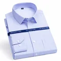 Camisa clásica de rayas azul claro para hombre, manga larga, estilo informal de negocios - 38 / Tops / Rayas Azules (207)