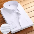 Chemise habillée classique à manches longues pour hommes en blanc armure toile - 38 / Hauts / Tissage Uni Blanc (701)