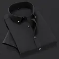 Slim fit men's short-sleeve business shirt in elegant solid black for formal wear - 38 / Tops / Black