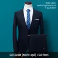 Slim fit navy blue men's professional business suit set including jacket and trousers - 160 / Top And Bottom / Single Buckle / Navy Blue