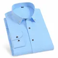 Camisa de vestir azul claro para hombre de manga larga con botones de diamantes - 38 / Tops / Azul claro