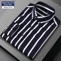 Premium men's navy blue and white striped long-sleeved non-iron business casual shirt - 38 / Tops / Navy Blue with White Stripes (236)