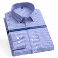 Camisa de vestir clásica de manga larga a cuadros azules y blancos para hombre formal - 38 / Tops / Cuadros Azules (201)