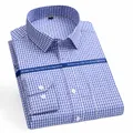 Classic blue and white checkered long-sleeved dress shirt for men business formal style - 38 / Tops / Blue Plaid (201)