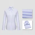 Non-iron 100% cotton women's long-sleeved professional shirt in light blue stripe - 38 / Tops / Light Blue Striped (Women 2034)