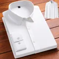 Elegant white long-sleeved business shirt with a classic square collar and soft finish - 38/S / Tops / White