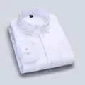 Classic pure white men's long-sleeve cotton Oxford business casual shirt model HN01 - 38 / Tops / White