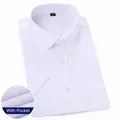 Professional white short-sleeved men's business dress shirt featuring a chest pocket - 38 / Tops / Pure White (With Pocket)