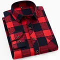 Classic red and black Buffalo plaid brushed long-sleeve button-down shirt for men - 38 / Tops / Red and Black Plaid (6601)