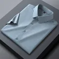 High-end men's blue-grey short-sleeved silk blend shirt with a non-iron finish - 38/S / Tops / Blue-Grey (DX196-1)